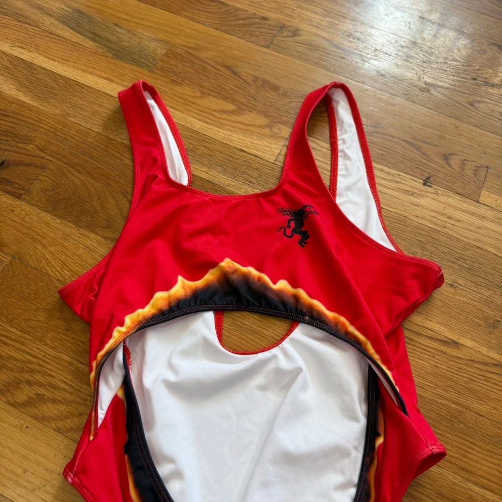 Fireball Whisky Red Flame Cutout One Piece Swimsuit Bodysuit‎ Womens Large L